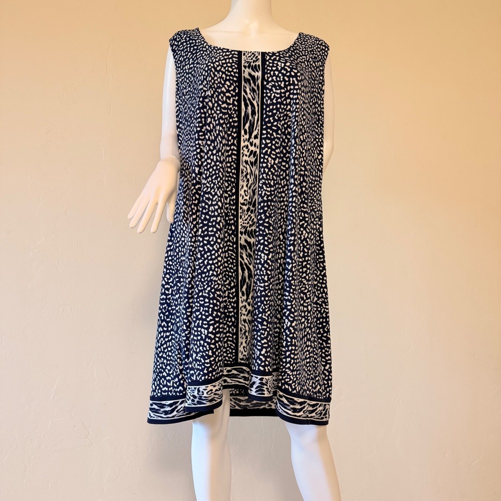 Michael Kors Women's Navy White Animal Print Sleeveless Shift Dress Size 2X